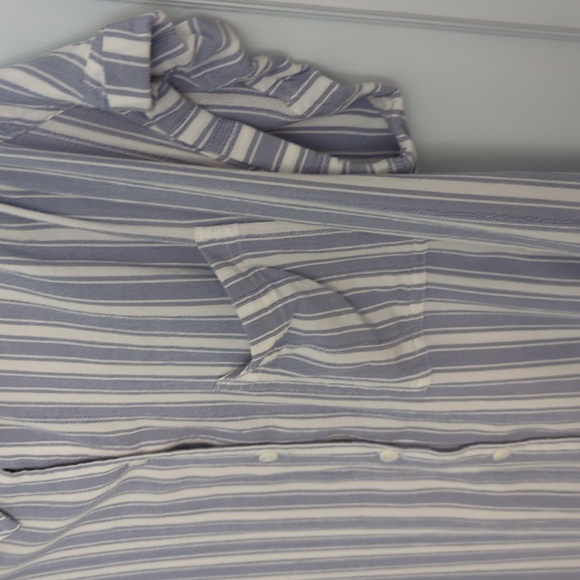 SO Size L Blue and White Short Sleeved Striped Rayon Button Down Shirt - Picture 2 of 4